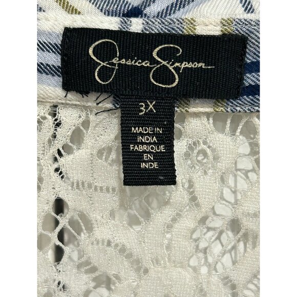 Jessica Simpson Womens Plaid Button-Up Blouse Lace Insert Sz 3X - Picture 5 of 9